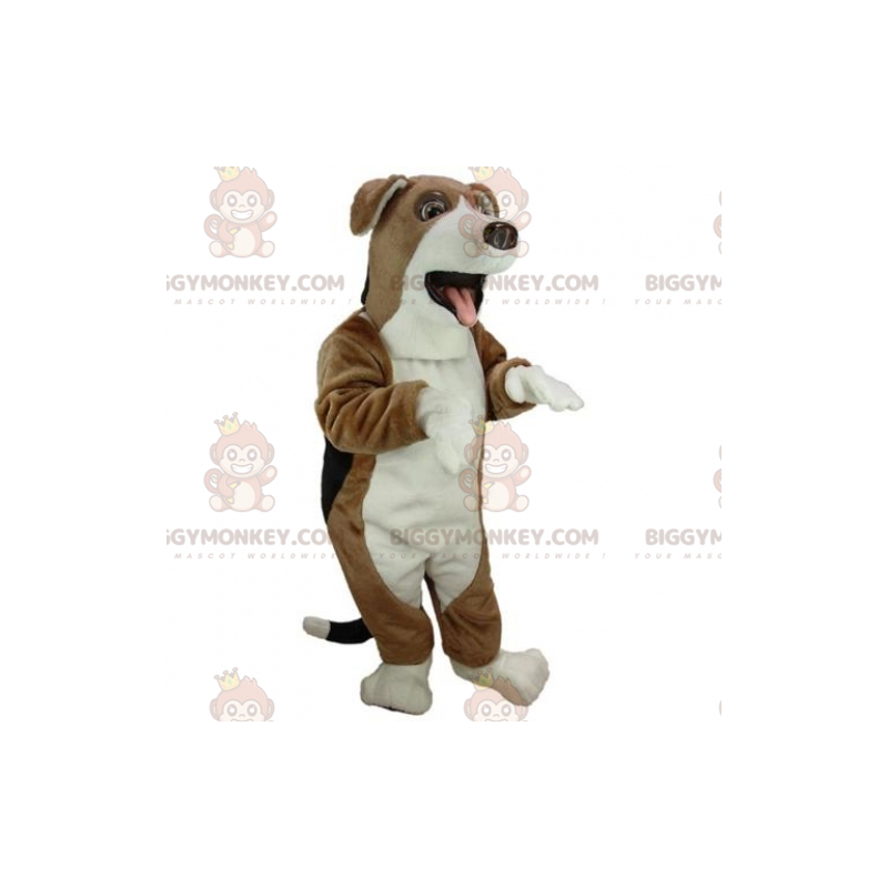 Bruin, wit en zwart BIGGYMONKEY™ mascottekostuum. hondenkostuum