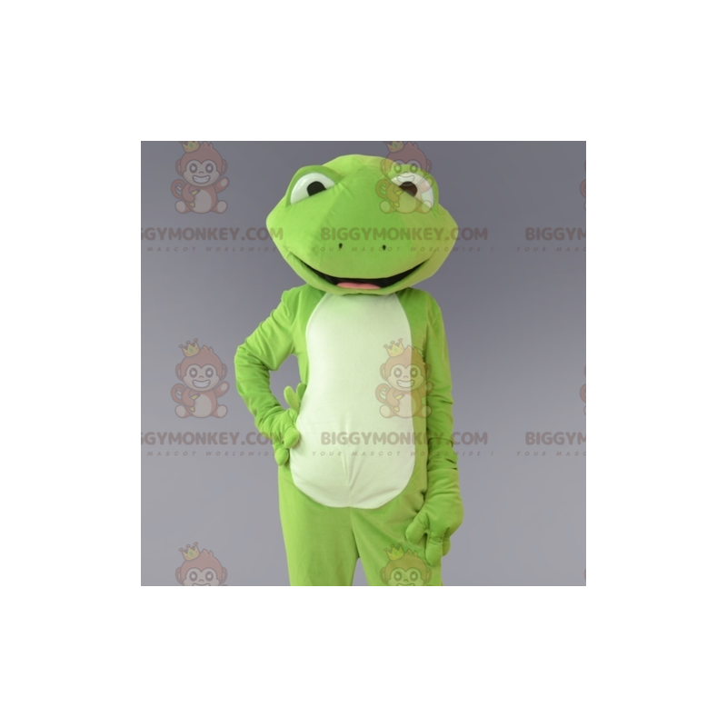Disfraz de mascota de rana verde y blanca BIGGYMONKEY™. disfraz