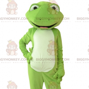 Kostium maskotka zielono-biała żaba BIGGYMONKEY™. kostium żaby