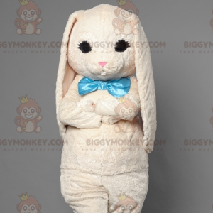 BIGGYMONKEY™ Mascot Costume White Rabbit With Blue Bow Tie -