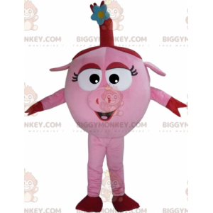 Grappig rond roze en rood varken BIGGYMONKEY™ mascottekostuum -