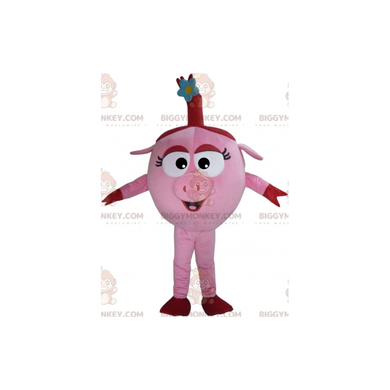 Divertente costume mascotte rotondo rosa e rosso maiale
