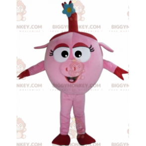 Disfraz de mascota BIGGYMONKEY™ de cerdo rosa y rojo redondo