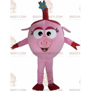 Grappig rond roze en rood varken BIGGYMONKEY™ mascottekostuum -