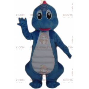 Disfraz de mascota dinosaurio azul y blanco gigante