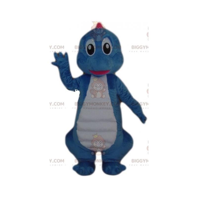 Traje de mascote de dinossauro gigante azul e branco