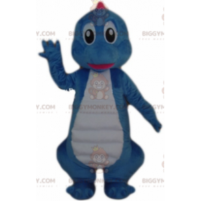 Jättiläinen sinivalkoinen dinosaurus BIGGYMONKEY™ maskottiasu -