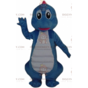 Traje de mascote de dinossauro gigante azul e branco