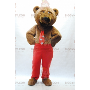 Traje de mascote de urso pardo BIGGYMONKEY™ com gravata e calça