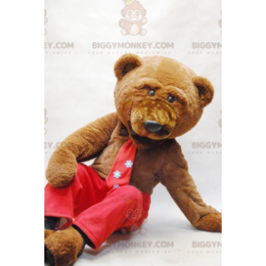 Brown Bear BIGGYMONKEY™ Mascot Costume with Tie and Red Pants -