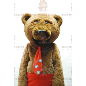 Braunbär BIGGYMONKEY™ Maskottchen-Kostüm mit Krawatte und roter