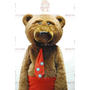 Traje de mascote de urso pardo BIGGYMONKEY™ com gravata e calça