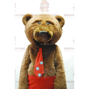Brun björn BIGGYMONKEY™ maskotdräkt med slips och röda byxor -