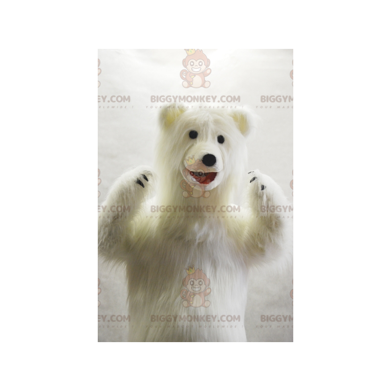 Disfraz de mascota BIGGYMONKEY™ de oso polar muy peludo.