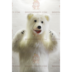 Disfraz de mascota BIGGYMONKEY™ de oso polar muy peludo.