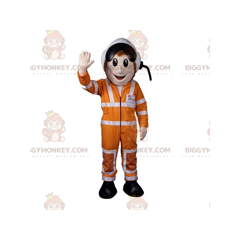 Flygplanspilot BIGGYMONKEY™ maskotdräkt med hjälm och jumpsuit