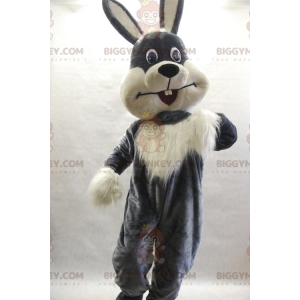 Schattig harig grijs en wit konijn BIGGYMONKEY™ mascottekostuum