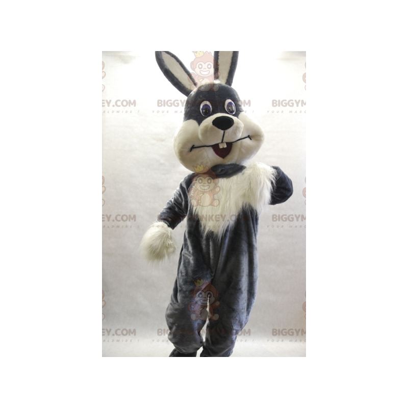 Sød lodnet grå og hvid kanin BIGGYMONKEY™ maskotkostume -