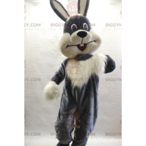 Sød lodnet grå og hvid kanin BIGGYMONKEY™ maskotkostume -