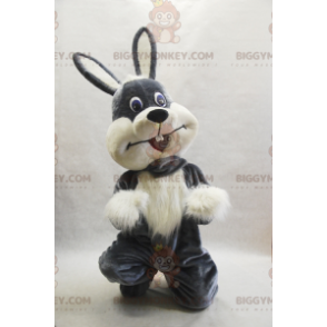Bonito disfraz de mascota de conejo blanco y gris peludo