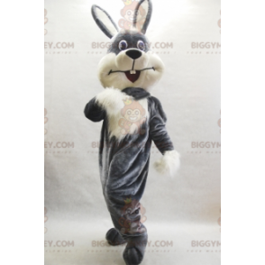 Słodki, futrzasty kostium maskotka szaro-biały królik