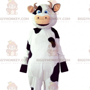 Valkoinen ja musta lehmä BIGGYMONKEY™ maskottiasu. lehmän puku