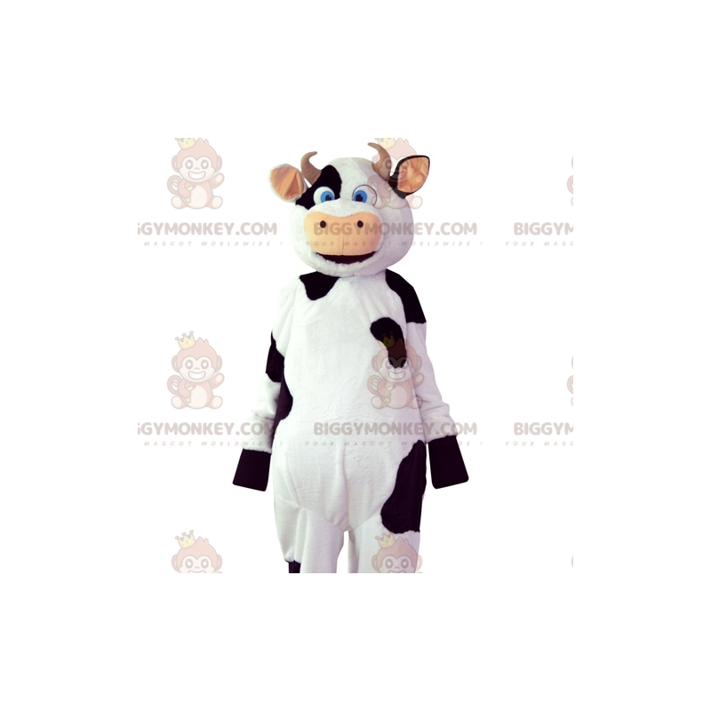 Traje de mascote BIGGYMONKEY™ de vaca branca e preta. fantasia