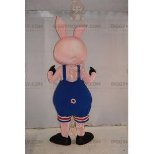 BIGGYMONKEY™ Pig Mascot Costume In Blue Overalls Wrestling
