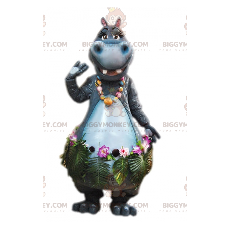 Fantasia de mascote BIGGYMONKEY™ hipopótamo cinza com saia