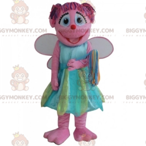 Στολή μασκότ Smiling Pink Fairy BIGGYMONKEY™ με πολύχρωμο