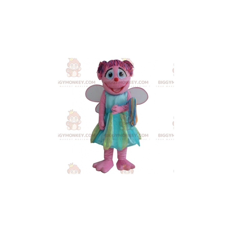 Smiling Pink Fairy BIGGYMONKEY™ Mascot Costume With Colorful