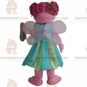 Smiling Pink Fairy BIGGYMONKEY™ Mascot Costume With Colorful