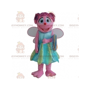 Smiling Pink Fairy BIGGYMONKEY™ Mascot Costume With Colorful