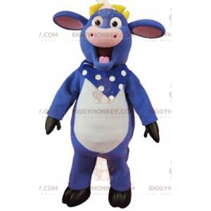 Kostým BIGGYMONKEY™ modrobílá a růžová kráva s maskotem a