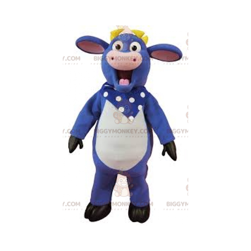 BIGGYMONKEY™ Costume da mascotte mucca blu bianco e rosa con