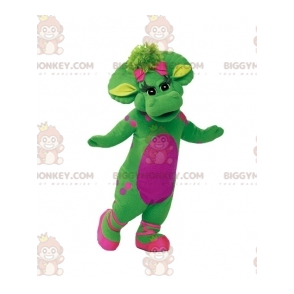 Costume da mascotte gigante ed elegante dinosauro verde e rosa