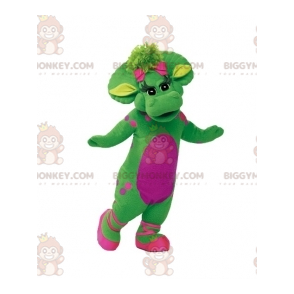 Γιγαντιαία και κομψή πράσινη και ροζ στολή μασκότ δεινοσαύρων
