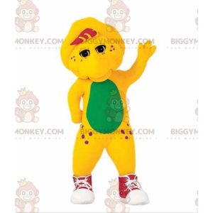 Keltainen ja vihreä dinosaurus BIGGYMONKEY™ maskottiasu