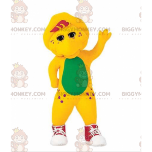 Traje de mascote de dinossauro amarelo e verde BIGGYMONKEY™ com