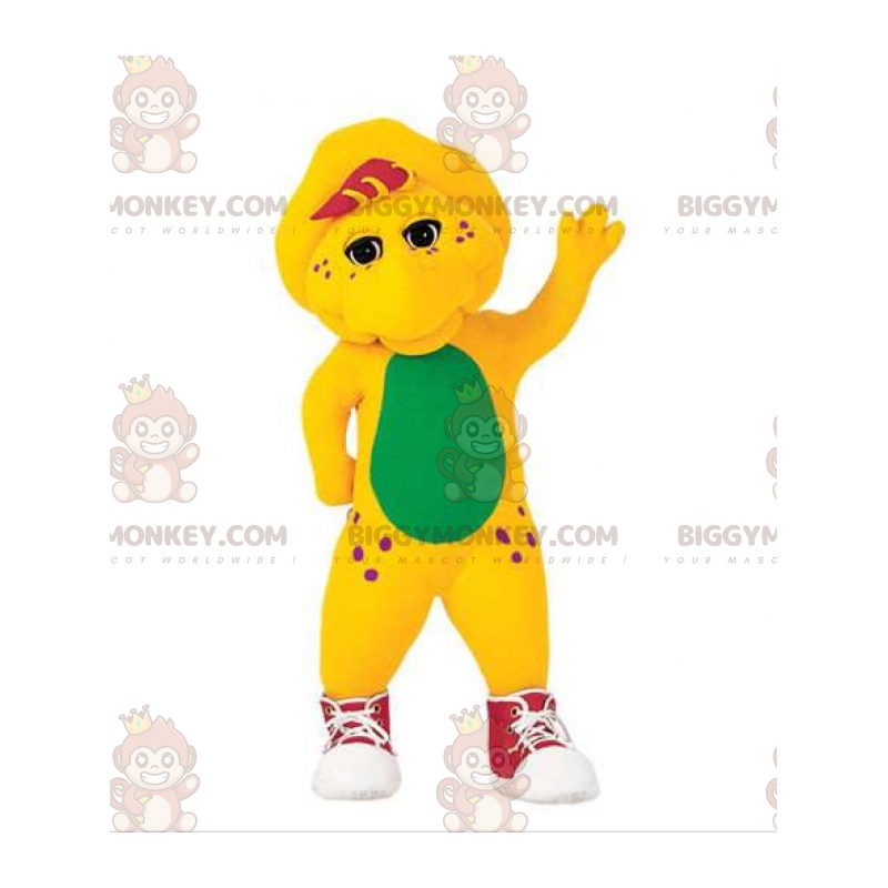 Costume mascotte BIGGYMONKEY™ dinosauro giallo e verde con