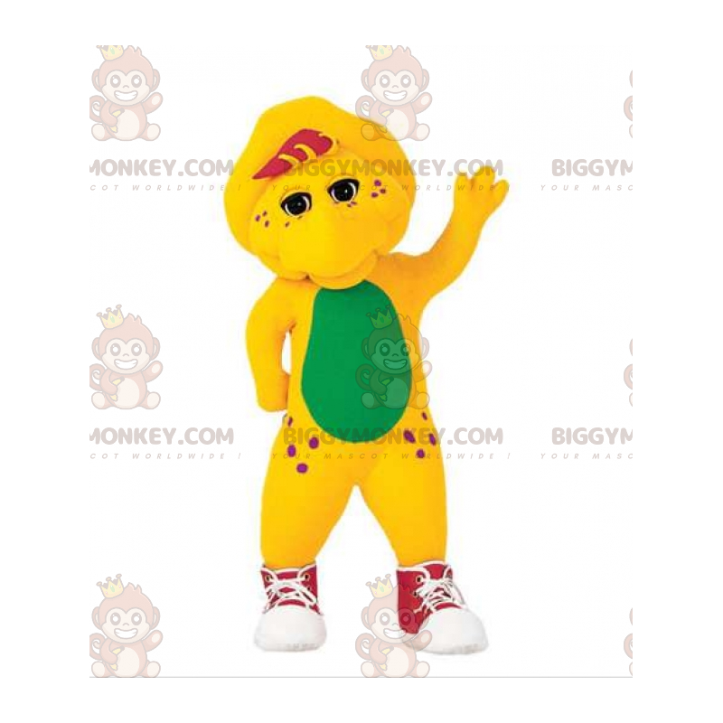 Keltainen ja vihreä dinosaurus BIGGYMONKEY™ maskottiasu