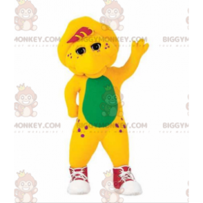 Gelber und grüner Dinosaurier BIGGYMONKEY™ Maskottchen-Kostüm