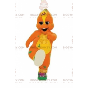 Orange och gul dinosaurie BIGGYMONKEY™ maskotdräkt med sneakers