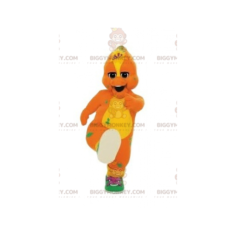 Orange und gelber Dinosaurier BIGGYMONKEY™ Maskottchen-Kostüm