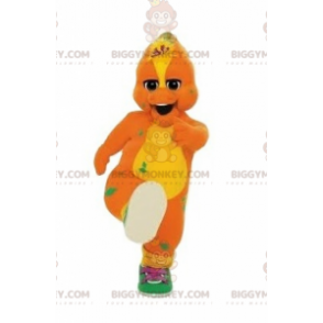 Costume mascotte BIGGYMONKEY™ dinosauro arancione e giallo con