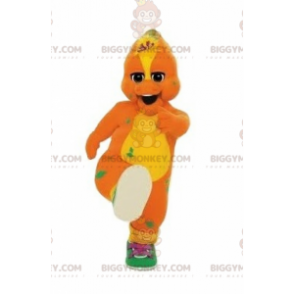 Traje de mascote de dinossauro laranja e amarelo BIGGYMONKEY™