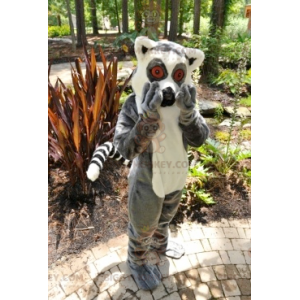 Κοστούμι μασκότ με γκρι και άσπρο πιθήκους Lemur BIGGYMONKEY™ -