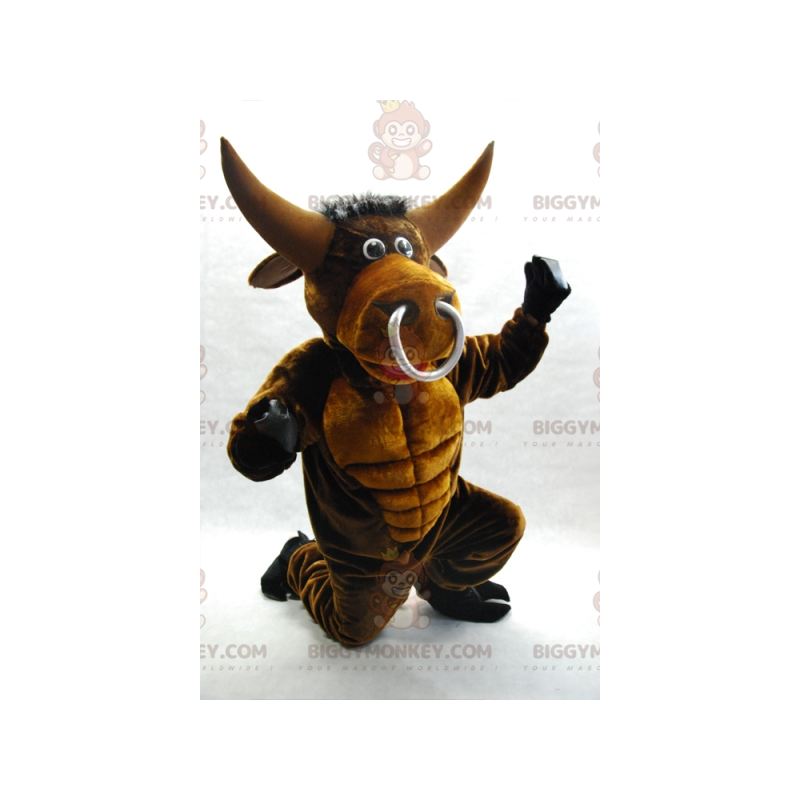 Costume de mascotte BIGGYMONKEY™ de taureau marron musclé très