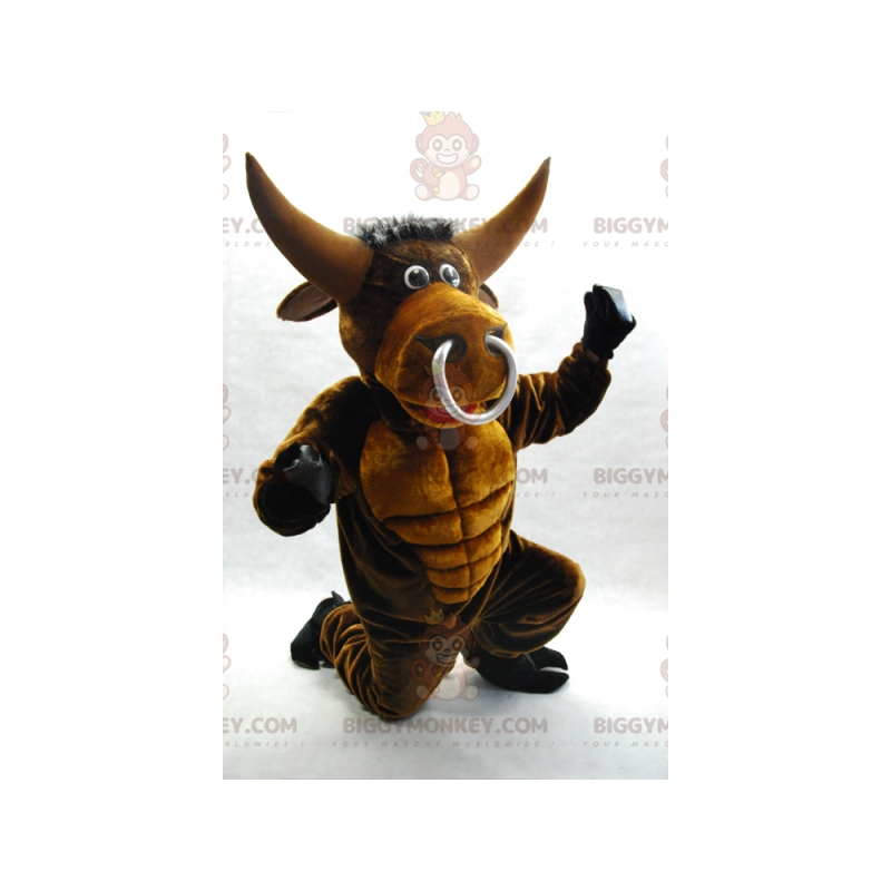 Traje de mascote BIGGYMONKEY™ de touro marrom musculoso muito