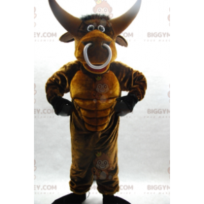 Traje de mascote BIGGYMONKEY™ de touro marrom musculoso muito